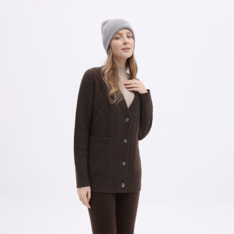 Gilet long texturé en cachemire maille fine