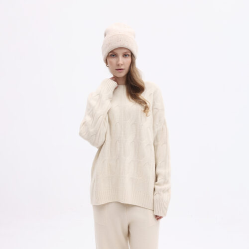 Pull col rond en cachemire maille fine